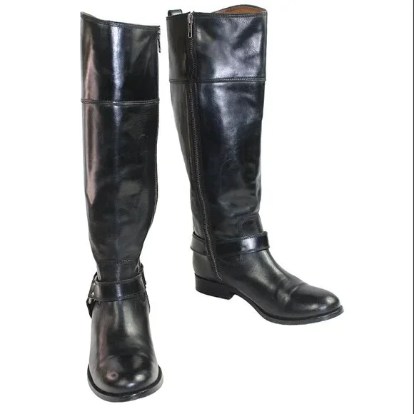 Frye Melissa Tall Black Leather Harness Equestrian Riding Boot, Size 7.5 - Picture 6 of 11